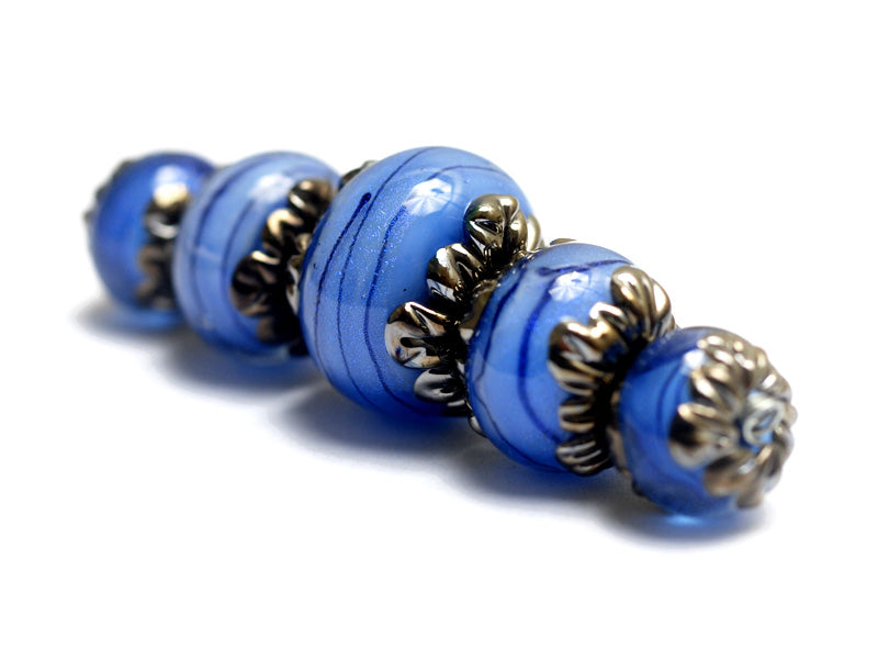 10413411 - Five Arctic Blue Shimmer Graduated Rondelle Beads