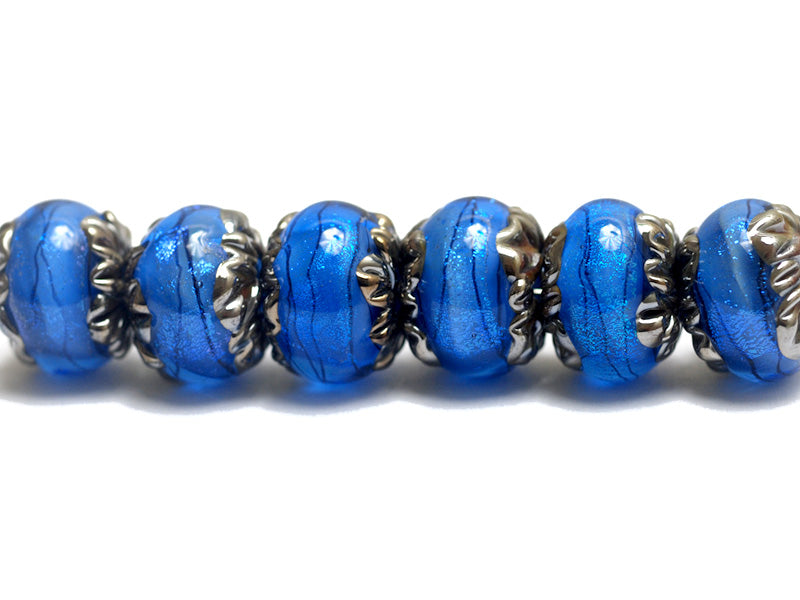 10413421 - Six Arctic Blue Shimmer Rondelle Beads