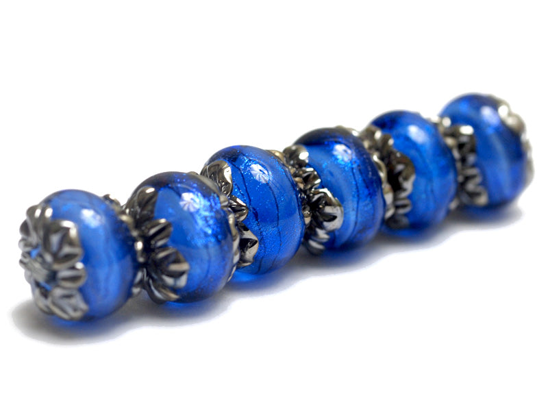 10413421 - Six Arctic Blue Shimmer Rondelle Beads