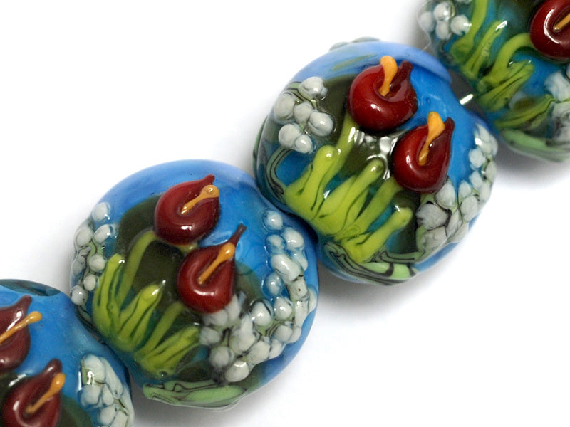 10414112 - Four Red Calla Lily Lake Lentil Beads