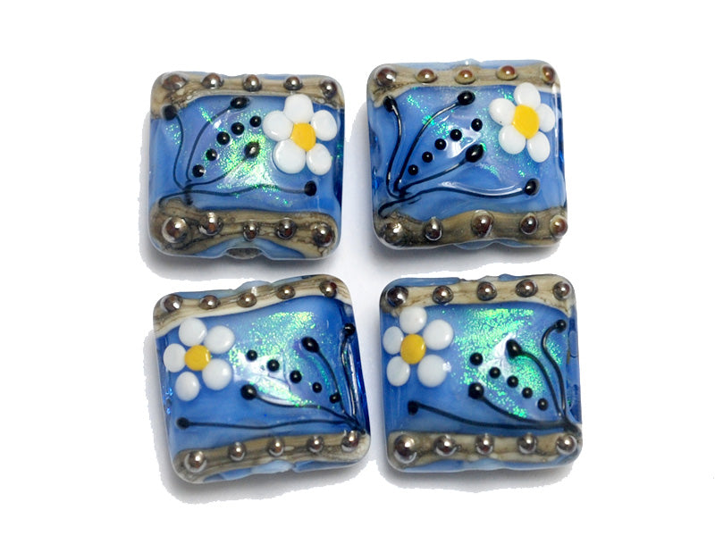 10414214 - Four Arctic Blue Florals Pillow Beads