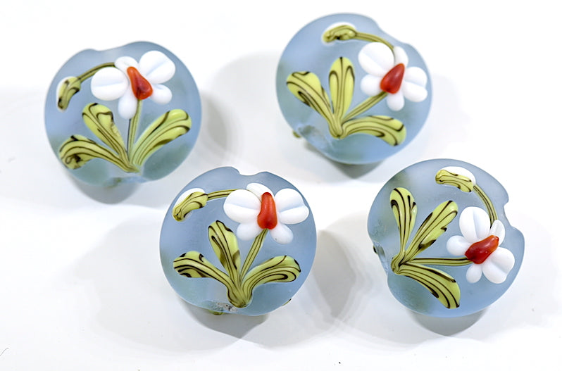 Four White Orchid Lentil Beads
