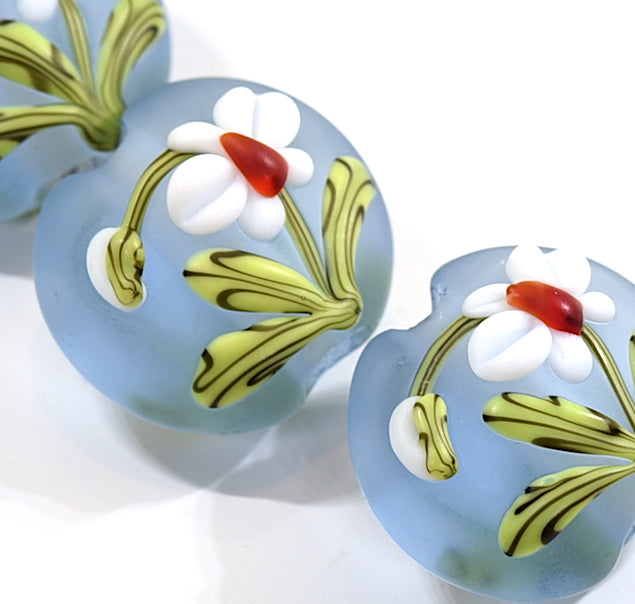 Four White Orchid Lentil Beads
