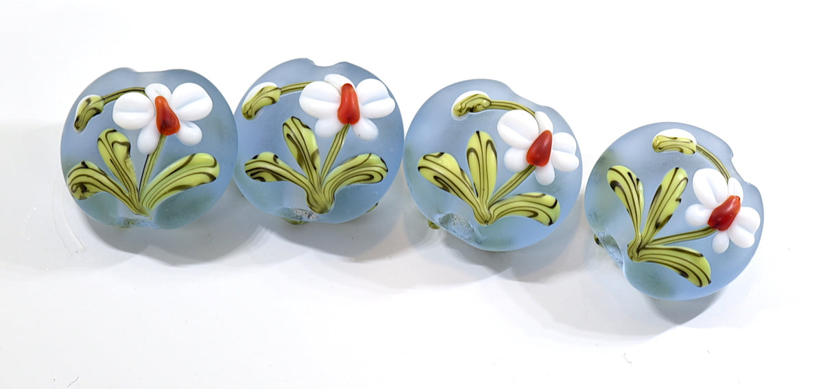 Four White Orchid Lentil Beads