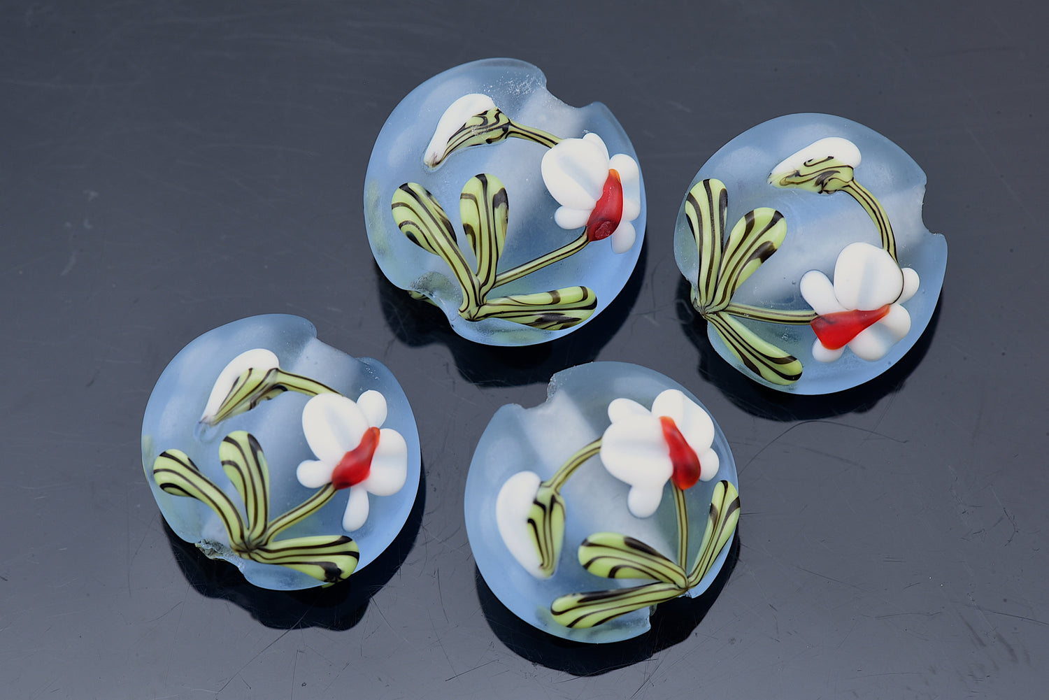 10415712 - Four White Orchid Lentil Beads