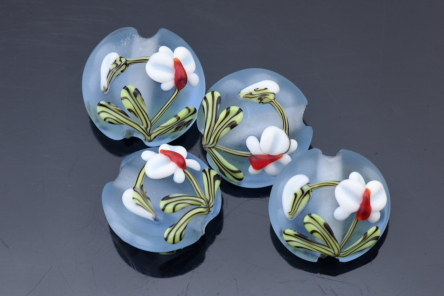 10415712 - Four White Orchid Lentil Beads