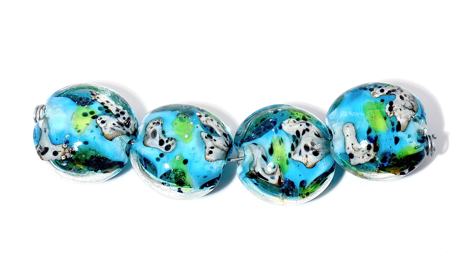 10416412 – Four Java Moss Pond Lentil Beads