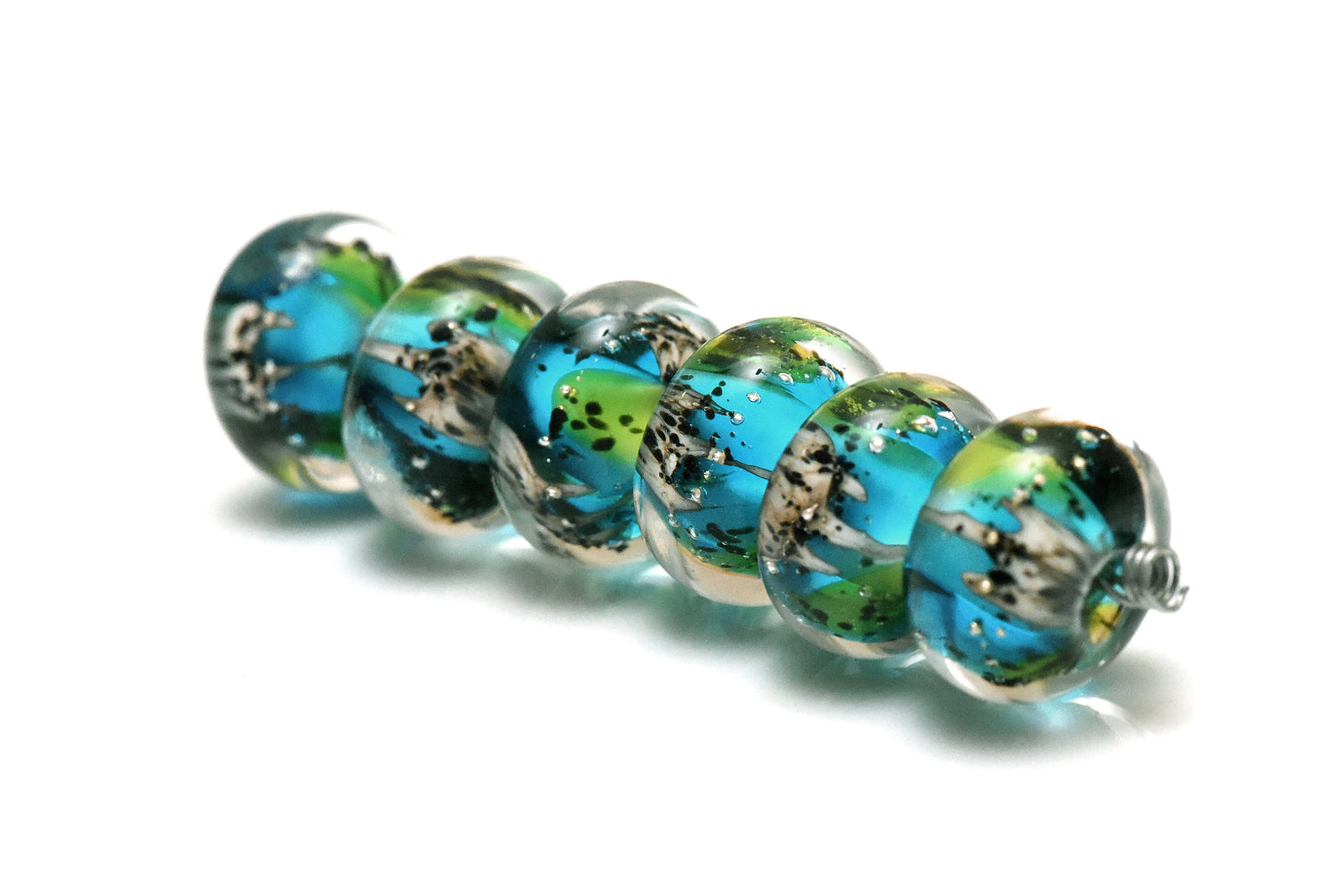 10416421 - Six Java Moss Pond Rondelle Beads