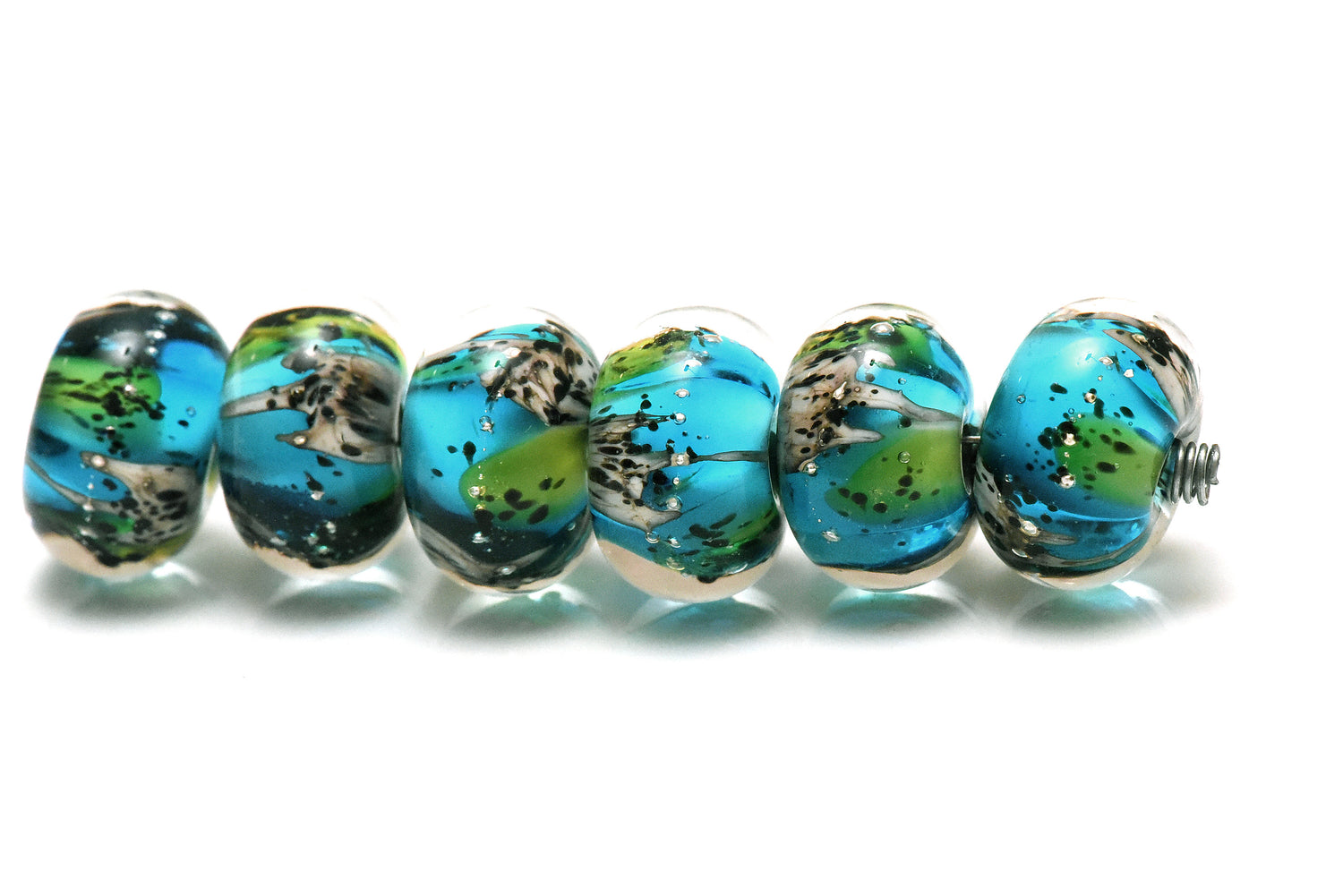 10416421 - Six Java Moss Pond Rondelle Beads