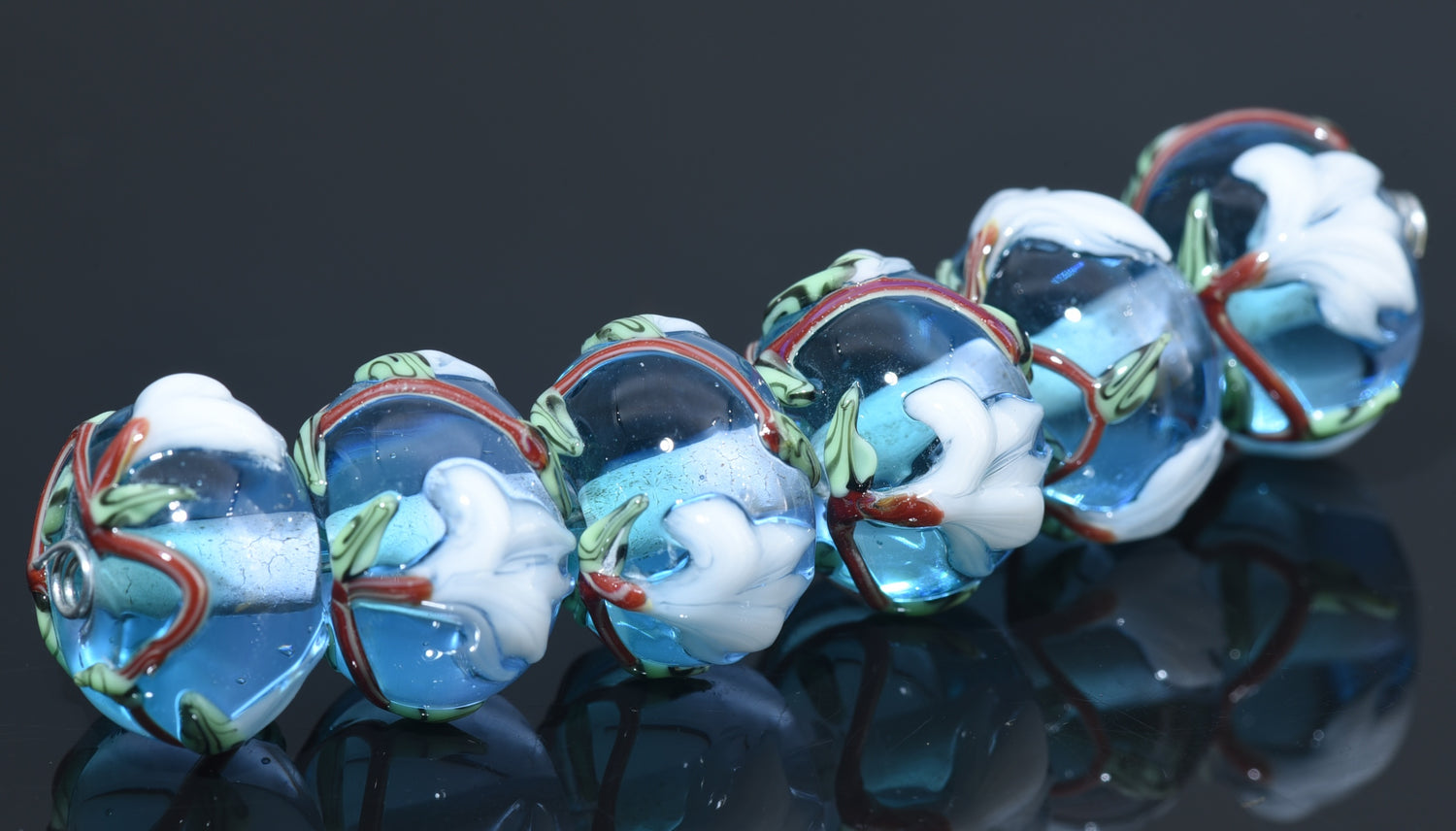 10416821 - Six Magnolia Mist Rondelle Beads (Gloss)