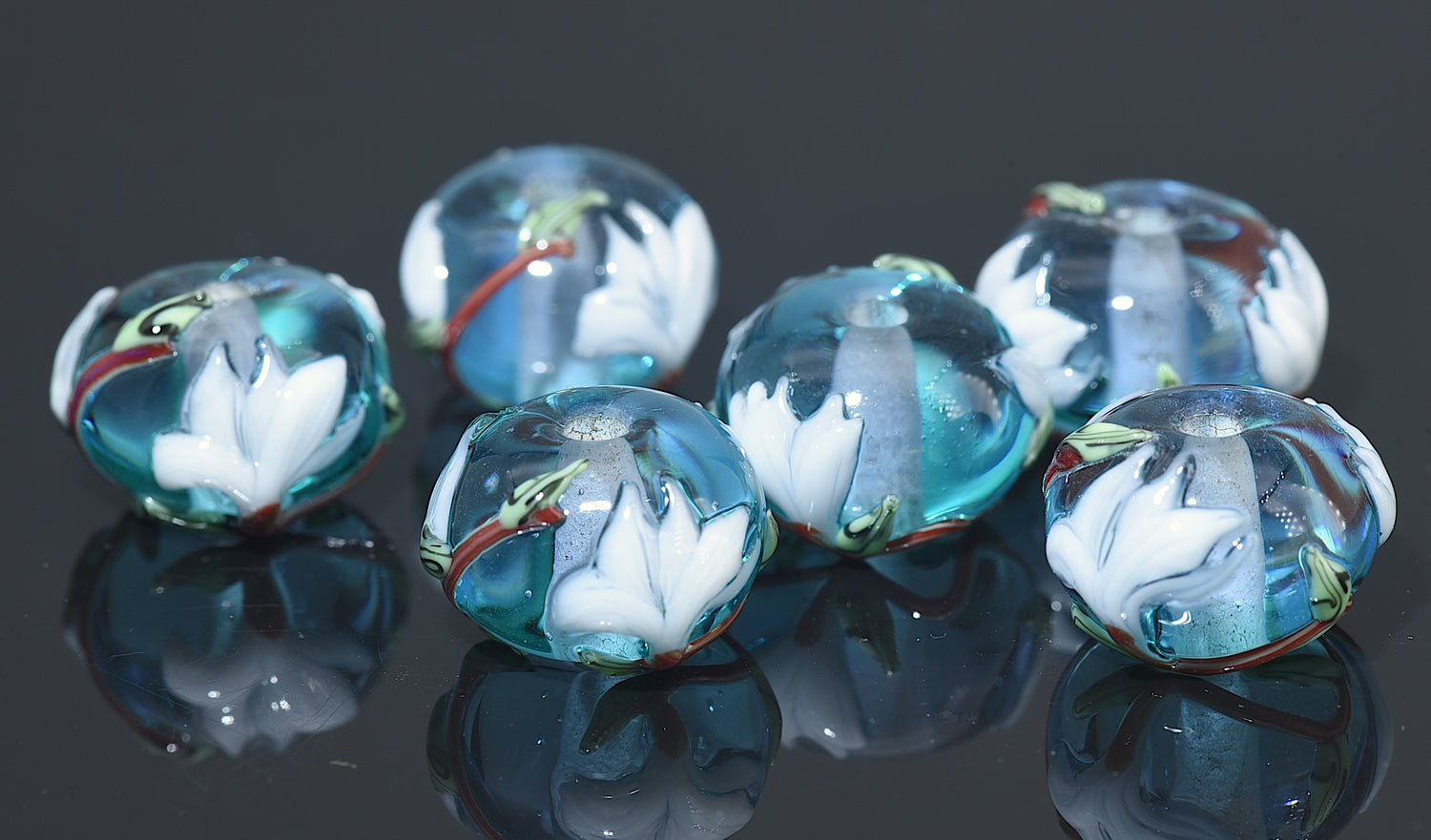 10416821 - Six Magnolia Mist Rondelle Beads (Gloss)