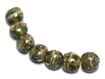 10503402 - Seven Green w/Silver Foil Lentil Beads