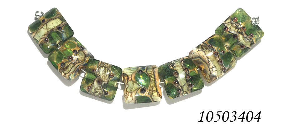 10503404 - Seven Green w/Silver Foil Pillow Beads