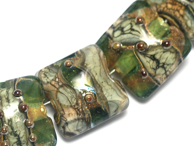10503404 - Seven Green w/Silver Foil Pillow Beads