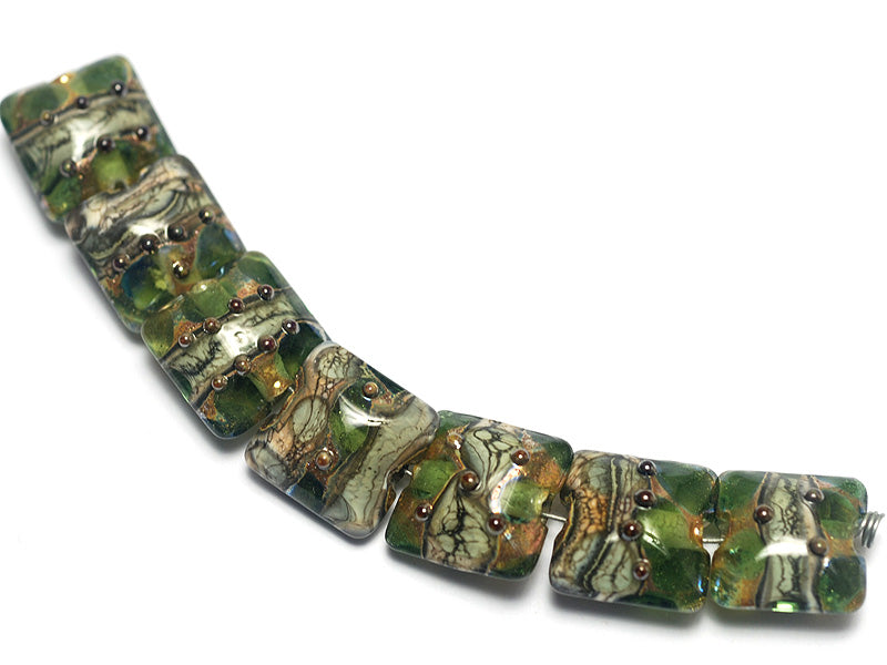 10503404 - Seven Green w/Silver Foil Pillow Beads