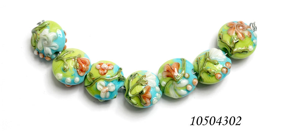 10504302 - Seven White w/Orange Flora  Lentil Beads