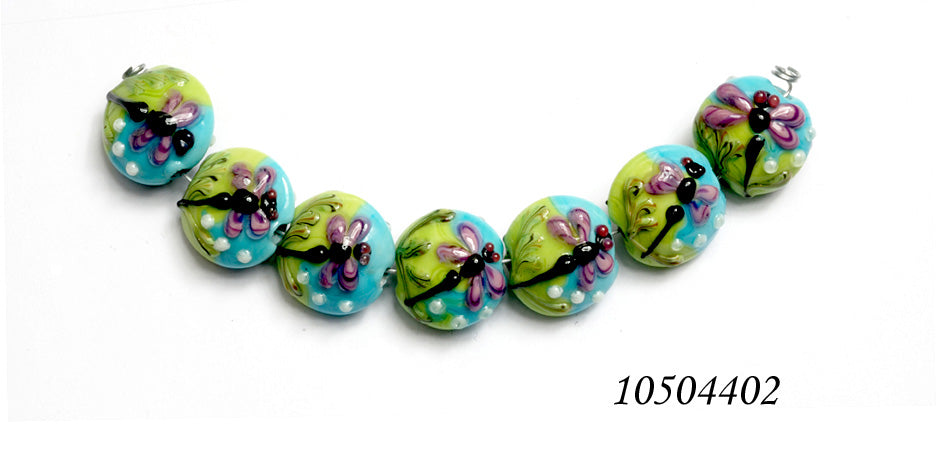 10504402 - Seven Purple Dragonfly Lentil Beads