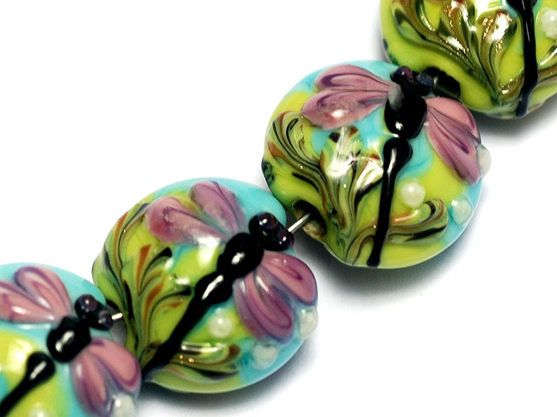 10504402 - Seven Purple Dragonfly Lentil Beads