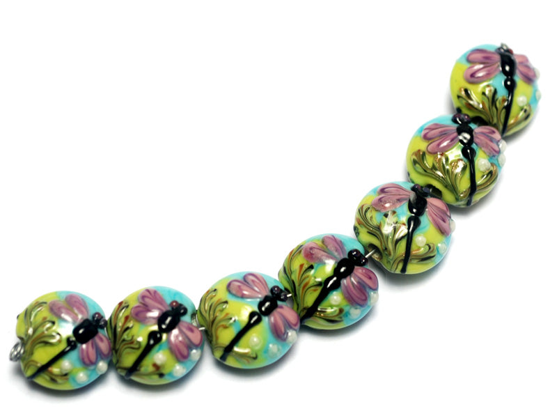 10504402 - Seven Purple Dragonfly Lentil Beads
