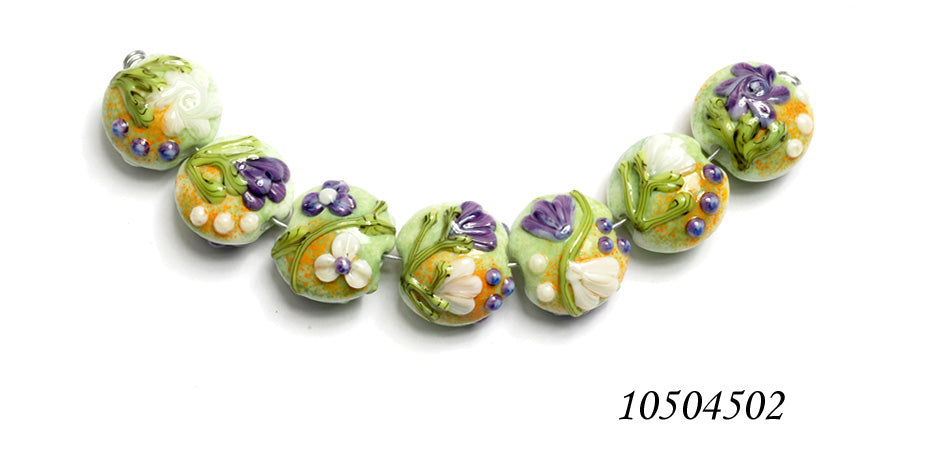 10504502 - Seven White w/Purple Flora Lentil Beads