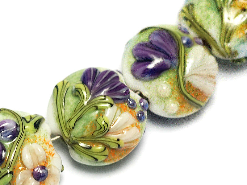 10504502 - Seven White w/Purple Flora Lentil Beads