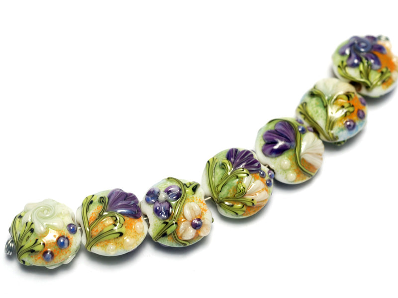 10504502 - Seven White w/Purple Flora Lentil Beads