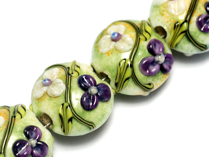 10504512 - Four White w/Purple Flora Lentil Beads