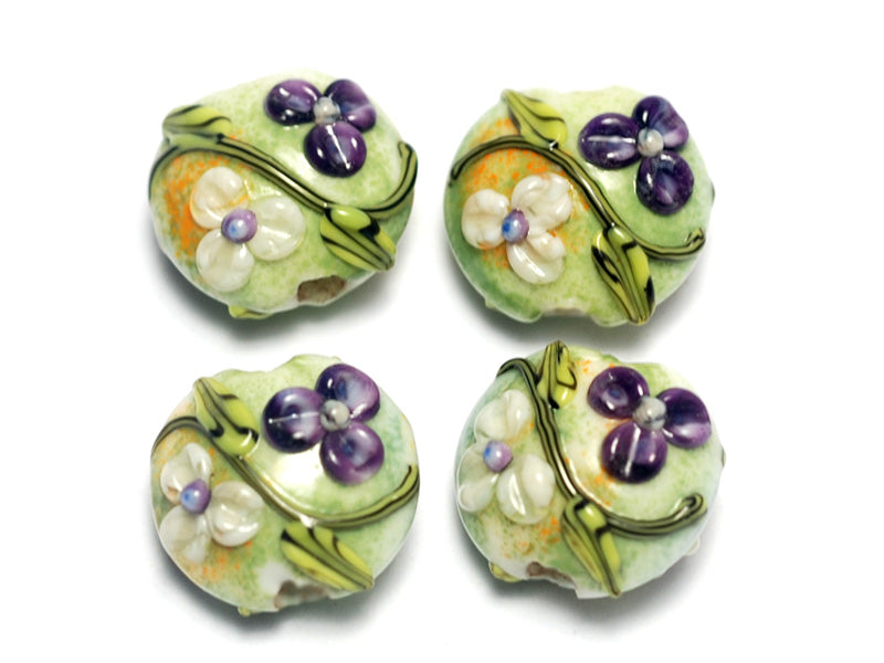 10504512 - Four White w/Purple Flora Lentil Beads