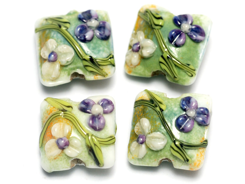10504514 - Four White & Purple Flora Pillow Beads