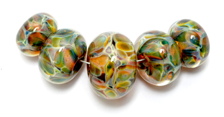 10504711 - Five Graduated Green & Orange Beads