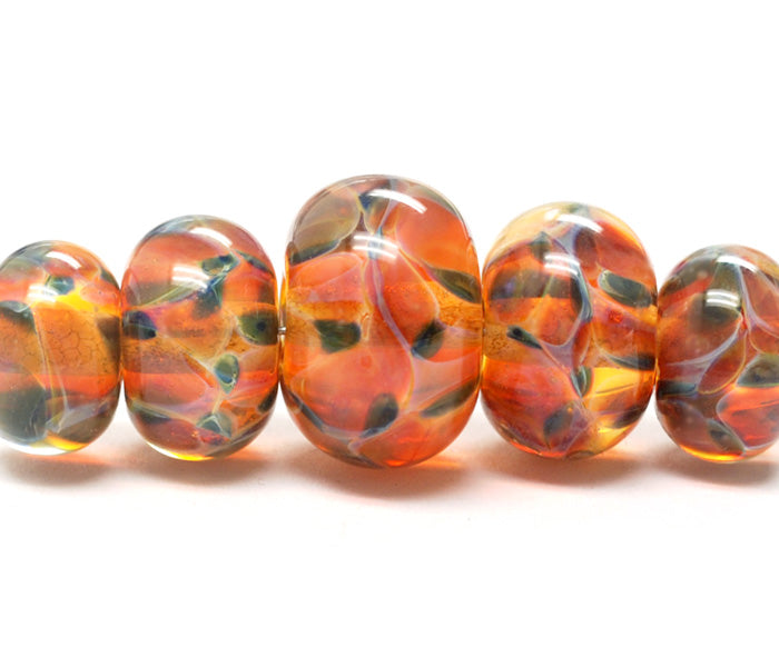 10504711 - Five Graduated Green & Orange Rondelle Beads