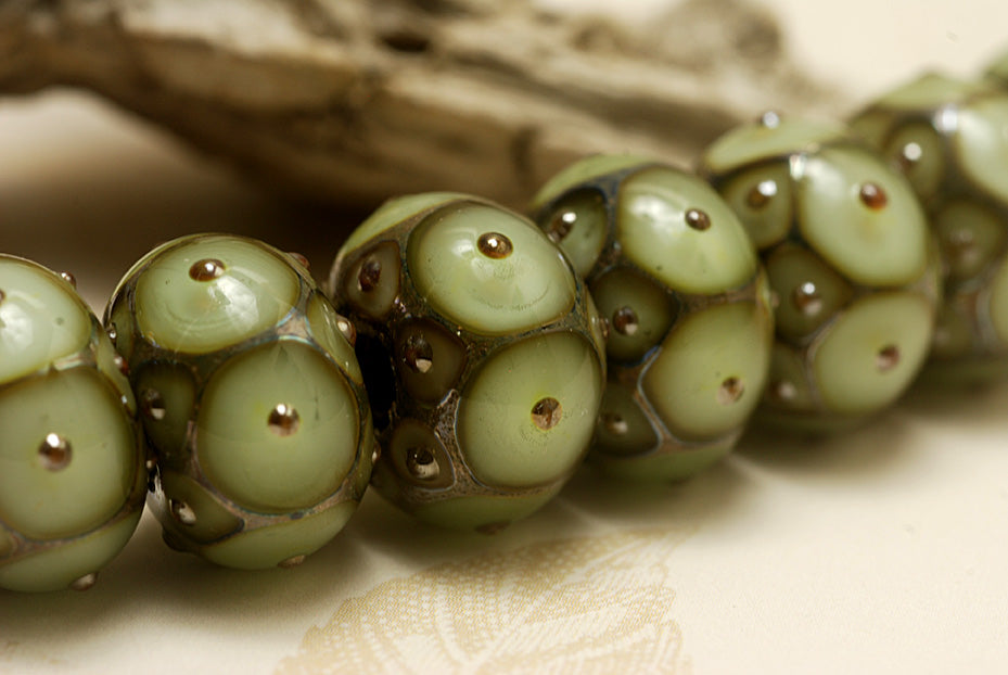10504901 - Seven Moss Green w/Metal Dots Rondelle Beads