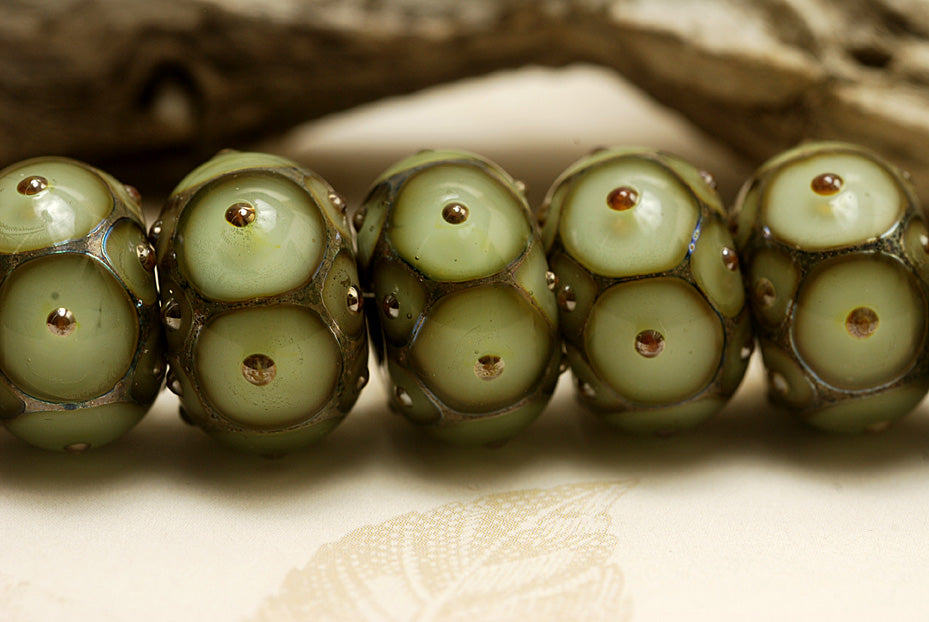 10504901 - Seven Moss Green w/Metal Dots Rondelle Beads