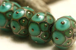 10505121 - Six Ocean Green w/Metal Dots Rondelle Beads