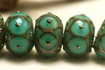 10505121 - Six Ocean Green w/Metal Dots Rondelle Beads