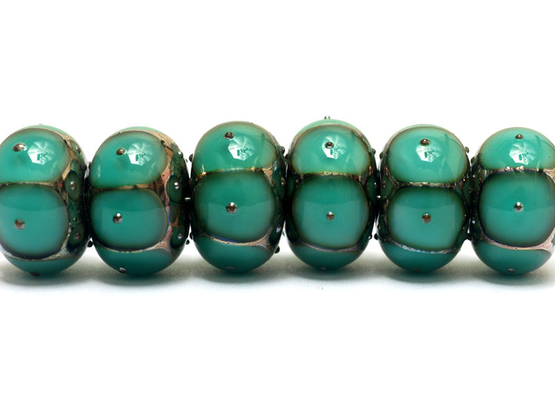10505121 - Six Ocean Green w/Metal Dots Rondelle Beads