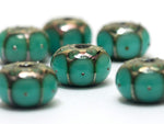 10505121 - Six Ocean Green w/Metal Dots Rondelle Beads