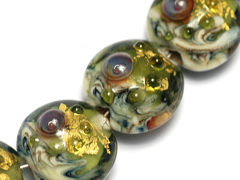 10505202 - Seven Emerald Treasure Lentil Beads
