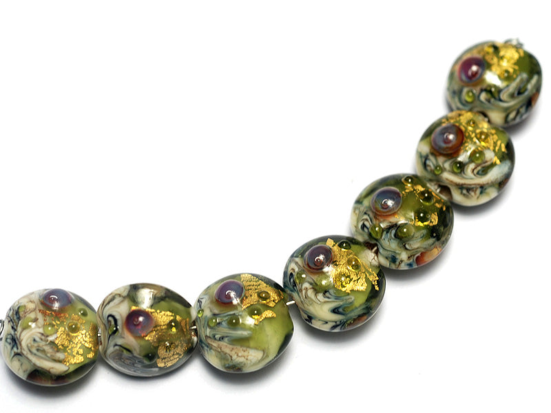 10505202 - Seven Emerald Treasure Lentil Beads
