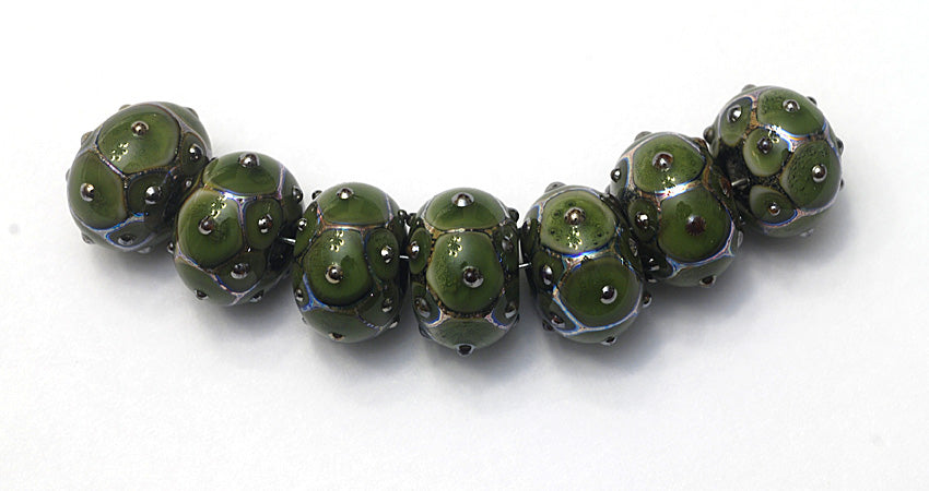 10505301 - Seven Pine Green w/Metal Dots Rondelle Beads