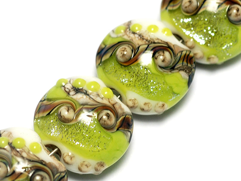 10505612 - Four Lime Stardust Lentil Beads