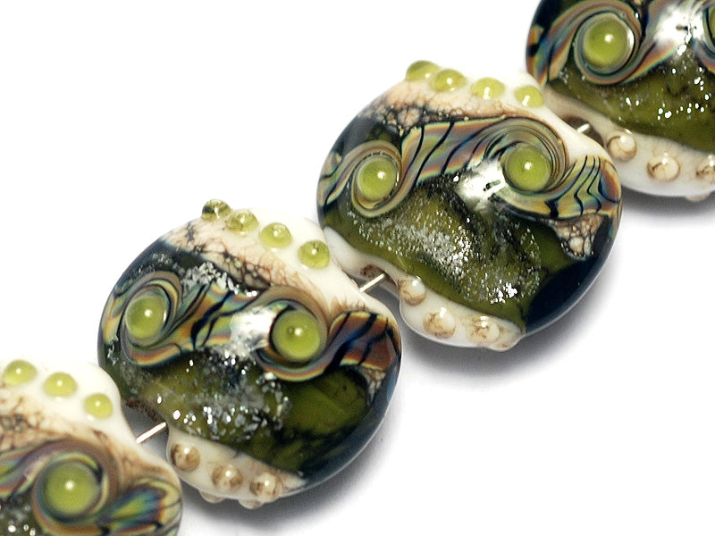 10505712 - Four Olive Stardust Lentil Beads
