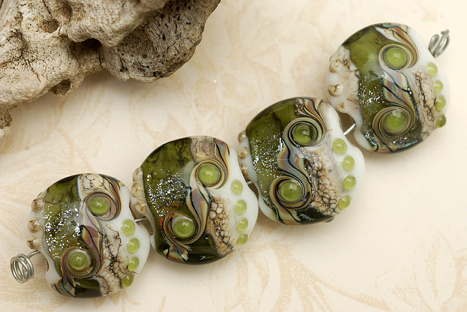 10505712 - Four Olive Stardust Lentil Beads