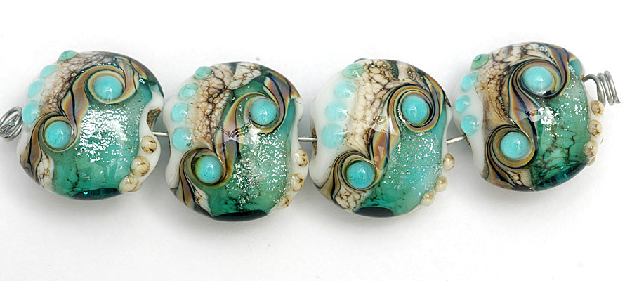 10505812 - Four Mint Stardust Lentil Beads