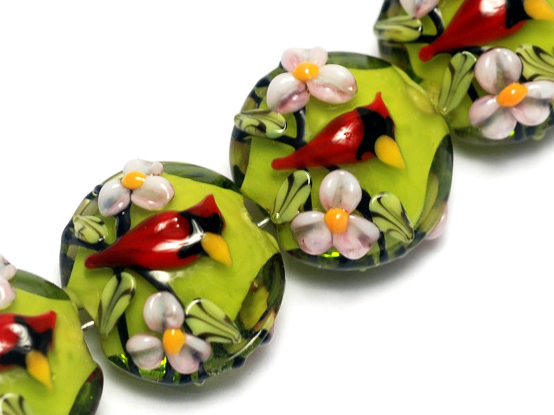 10506112 - Four Spring Red Cardinal Lentil Beads