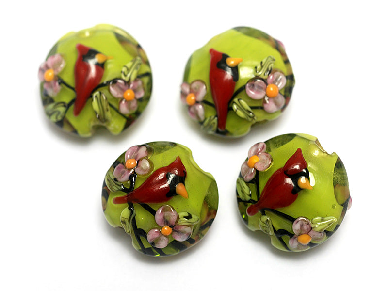 10506112 - Four Spring Red Cardinal Lentil Beads