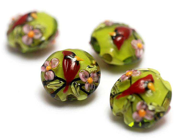 10506112 - Four Spring Red Cardinal Lentil Beads
