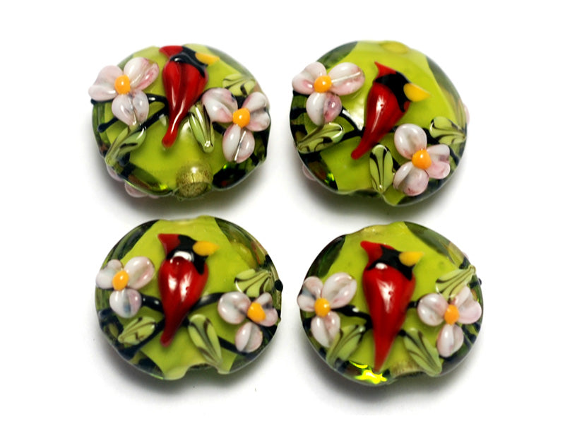 10506112 - Four Spring Red Cardinal Lentil Beads