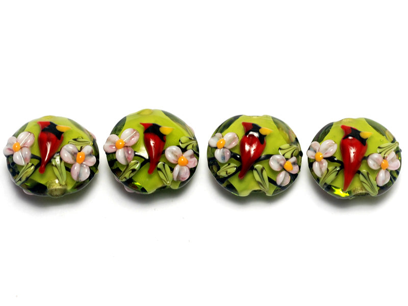 10506112 - Four Spring Red Cardinal Lentil Beads