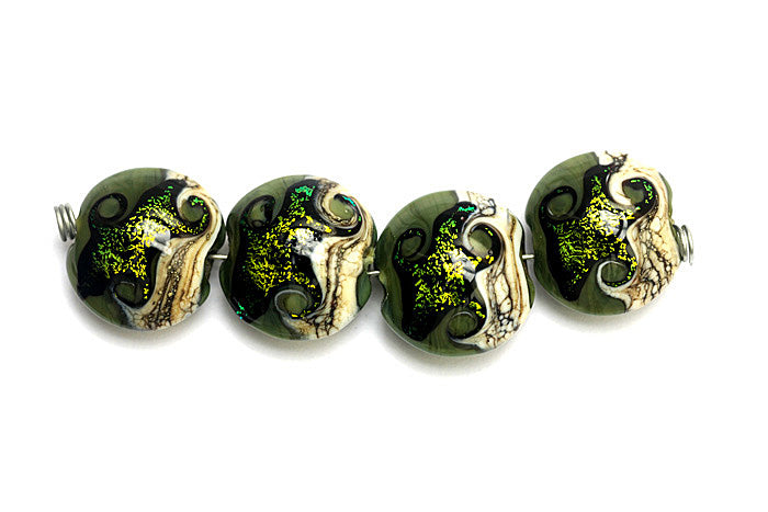 10506412 - Four Olivine Lentil Beads